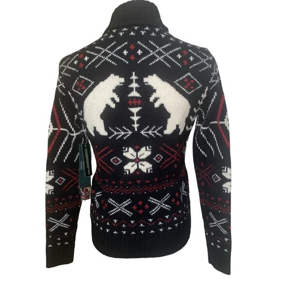 NWT Lauren Ralph Lauren Petite Small 100% Lambswool Zip Up Holiday Sweater Polar - Picture 5 of 10
